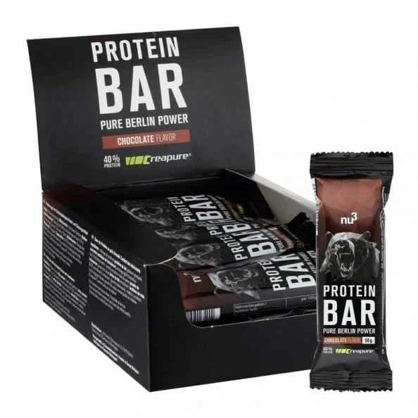 Une boite de barres protéinées (protein bar) NU3