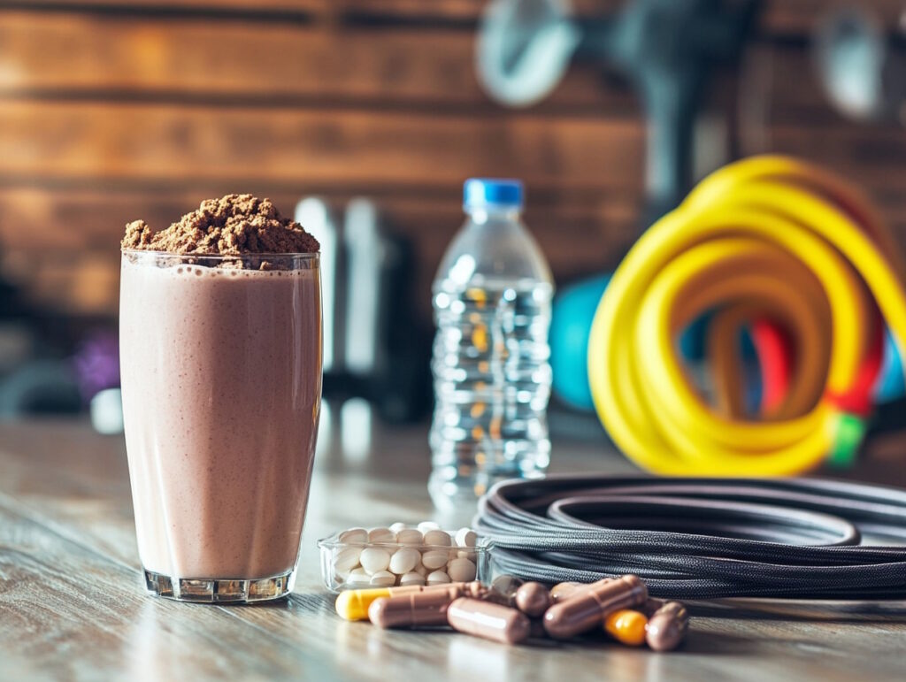 Des compléments alimentaires posés sur une table
